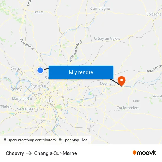 Chauvry to Changis-Sur-Marne map