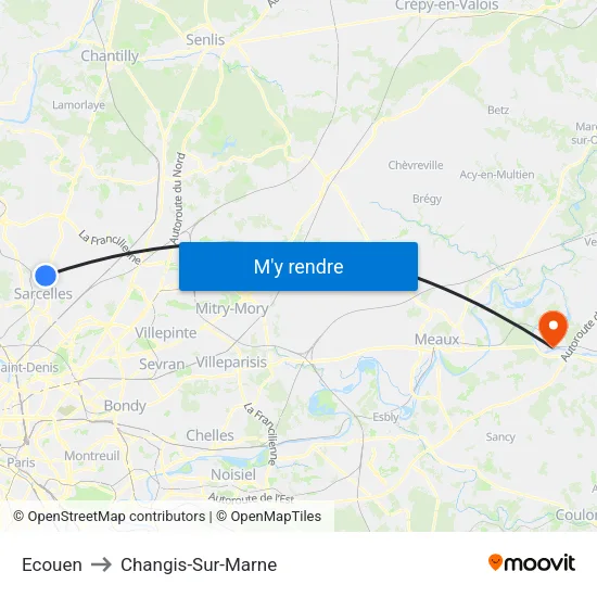 Ecouen to Changis-Sur-Marne map