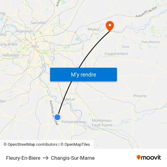 Fleury-En-Biere to Changis-Sur-Marne map