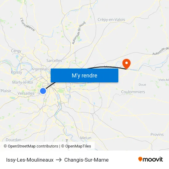 Issy-Les-Moulineaux to Changis-Sur-Marne map