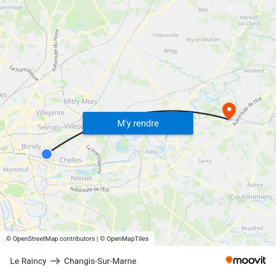 Le Raincy to Changis-Sur-Marne map