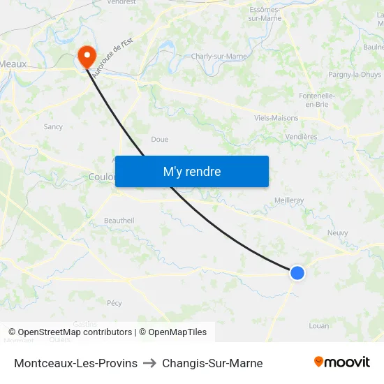 Montceaux-Les-Provins to Changis-Sur-Marne map
