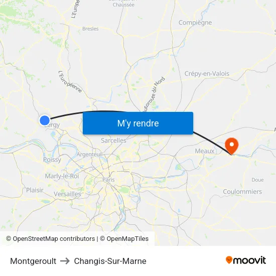 Montgeroult to Changis-Sur-Marne map