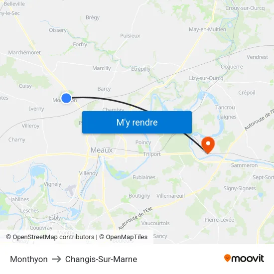 Monthyon to Changis-Sur-Marne map