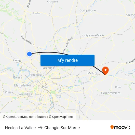 Nesles-La-Vallee to Changis-Sur-Marne map