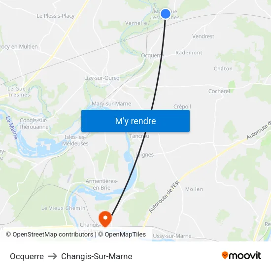 Ocquerre to Changis-Sur-Marne map