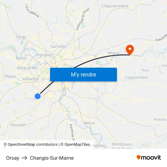 Orsay to Changis-Sur-Marne map