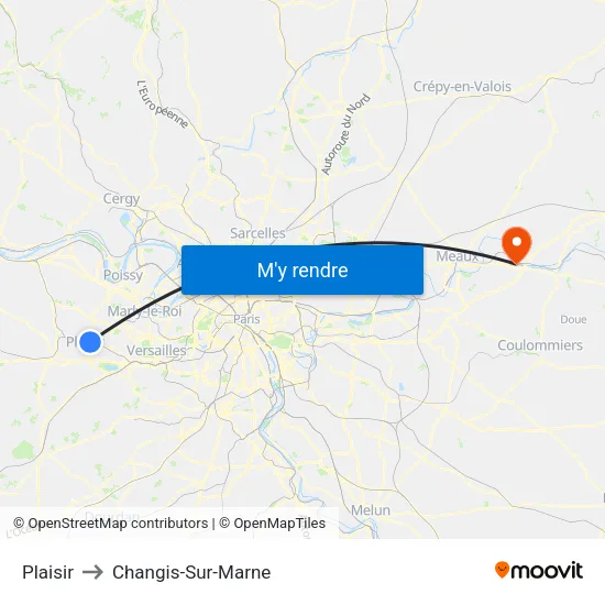 Plaisir to Changis-Sur-Marne map