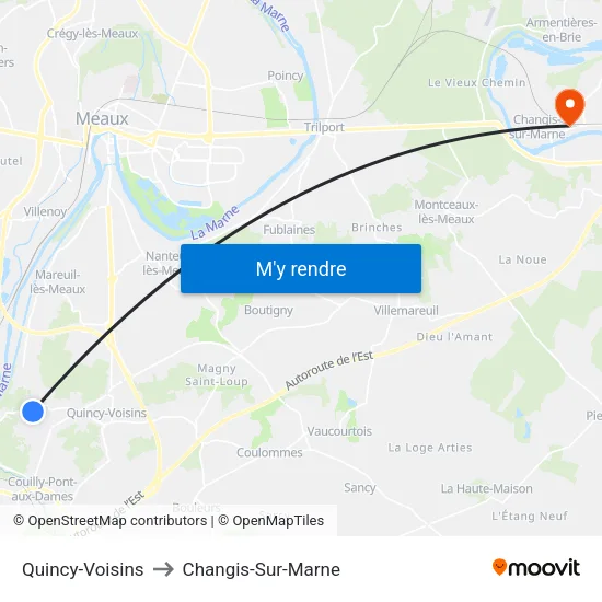 Quincy-Voisins to Changis-Sur-Marne map