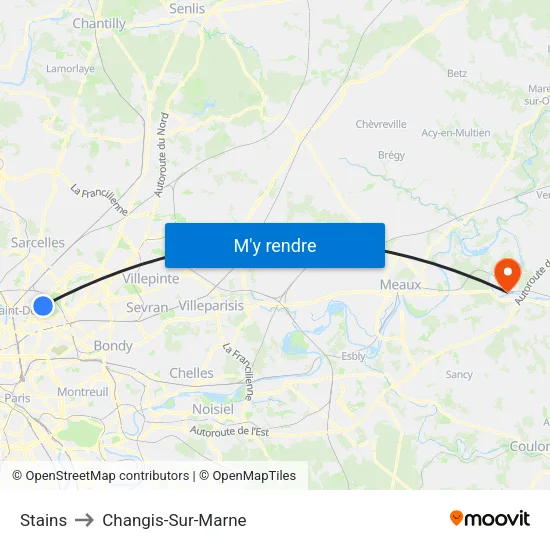 Stains to Changis-Sur-Marne map
