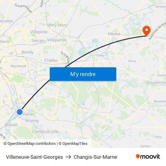 Villeneuve-Saint-Georges to Changis-Sur-Marne map