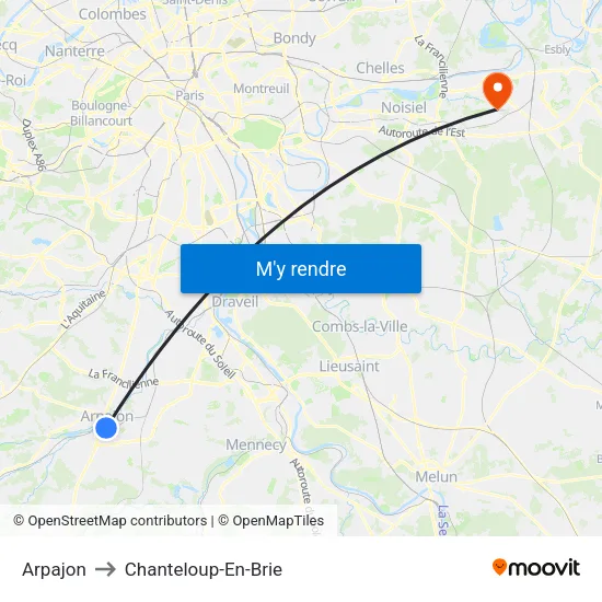 Arpajon to Chanteloup-En-Brie map
