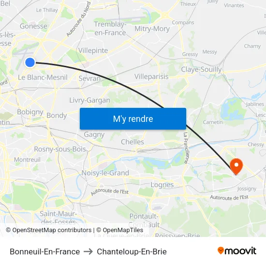 Bonneuil-En-France to Chanteloup-En-Brie map