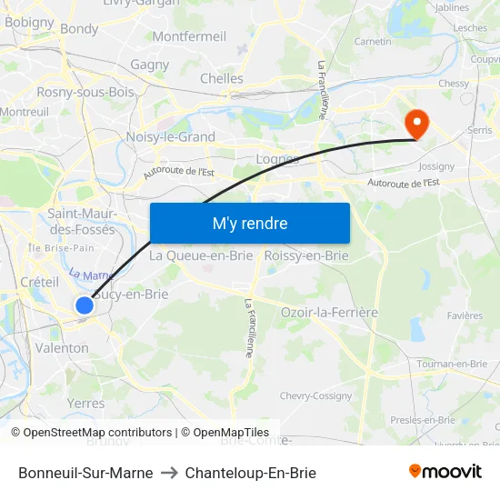 Bonneuil-Sur-Marne to Chanteloup-En-Brie map