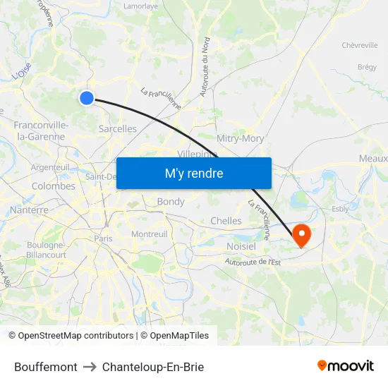 Bouffemont to Chanteloup-En-Brie map
