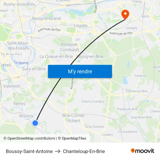Boussy-Saint-Antoine to Chanteloup-En-Brie map