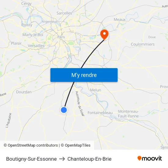 Boutigny-Sur-Essonne to Chanteloup-En-Brie map