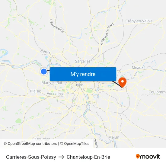 Carrieres-Sous-Poissy to Chanteloup-En-Brie map