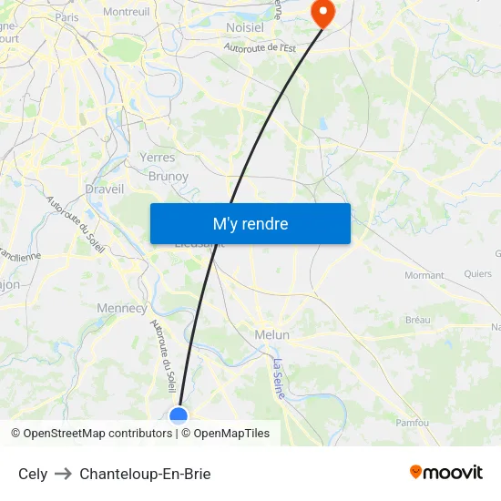 Cely to Chanteloup-En-Brie map