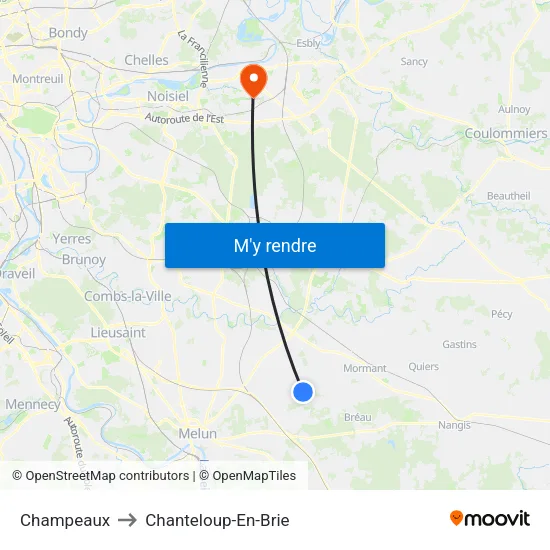 Champeaux to Chanteloup-En-Brie map