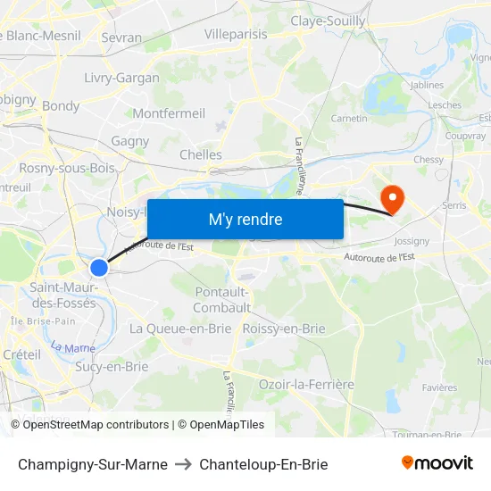 Champigny-Sur-Marne to Chanteloup-En-Brie map