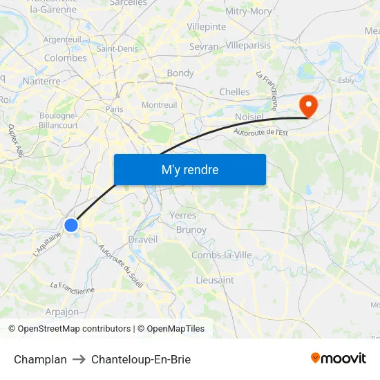 Champlan to Chanteloup-En-Brie map