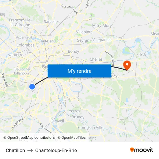 Chatillon to Chanteloup-En-Brie map