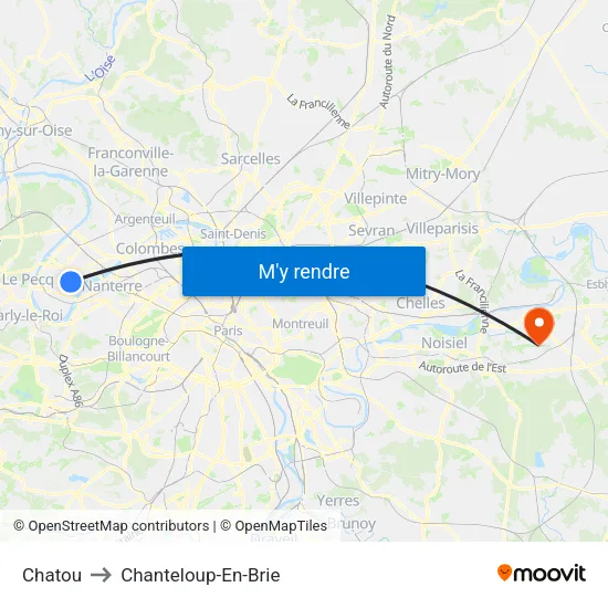 Chatou to Chanteloup-En-Brie map