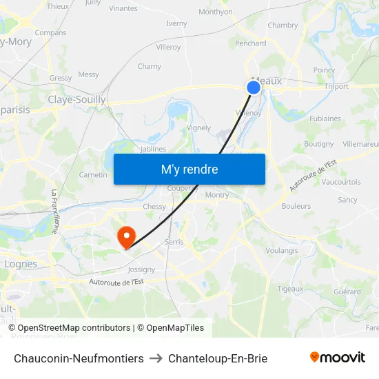 Chauconin-Neufmontiers to Chanteloup-En-Brie map