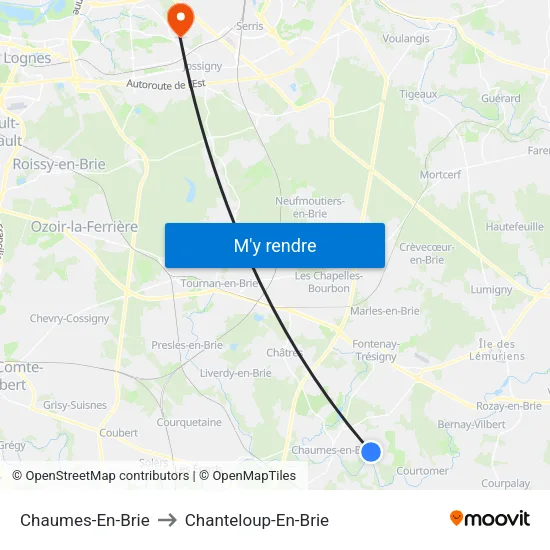 Chaumes-En-Brie to Chanteloup-En-Brie map