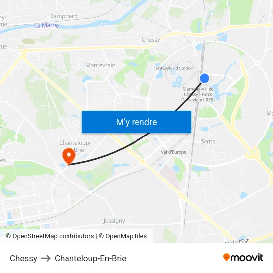 Chessy to Chanteloup-En-Brie map