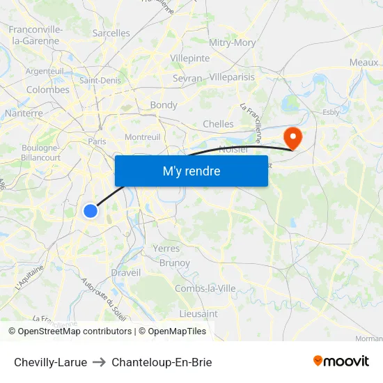 Chevilly-Larue to Chanteloup-En-Brie map