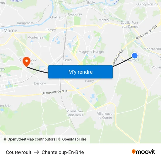 Coutevroult to Chanteloup-En-Brie map