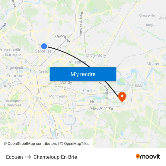 Ecouen to Chanteloup-En-Brie map