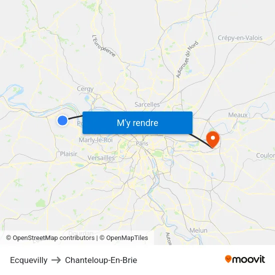 Ecquevilly to Chanteloup-En-Brie map