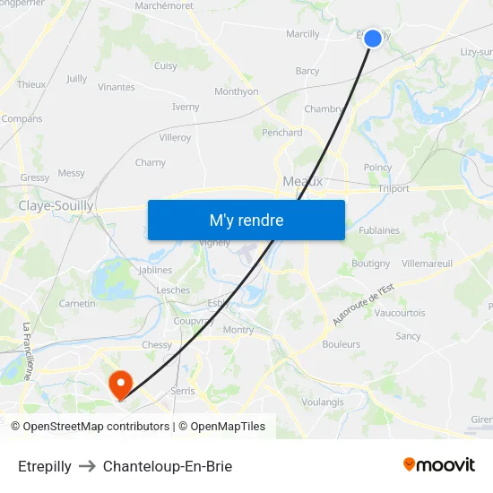 Etrepilly to Chanteloup-En-Brie map
