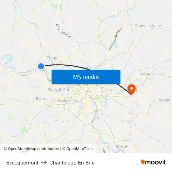 Evecquemont to Chanteloup-En-Brie map