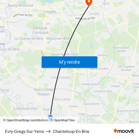 Evry-Gregy-Sur-Yerre to Chanteloup-En-Brie map