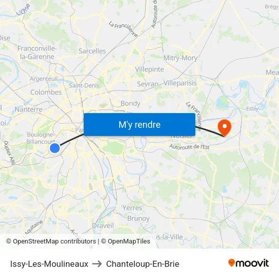 Issy-Les-Moulineaux to Chanteloup-En-Brie map