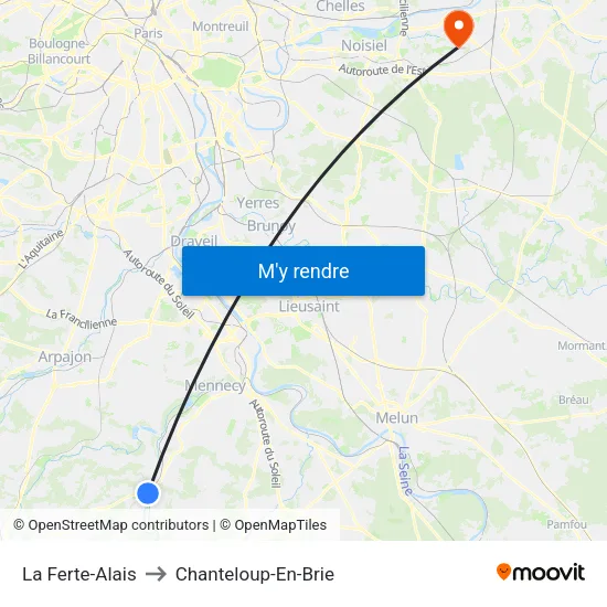 La Ferte-Alais to Chanteloup-En-Brie map