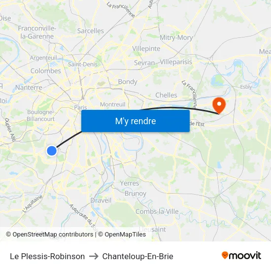 Le Plessis-Robinson to Chanteloup-En-Brie map