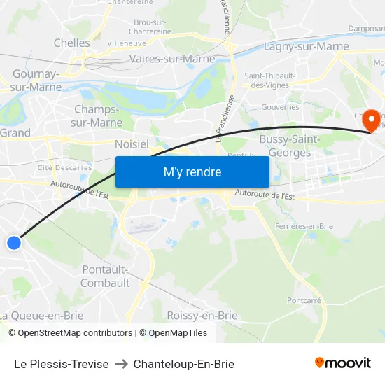 Le Plessis-Trevise to Chanteloup-En-Brie map