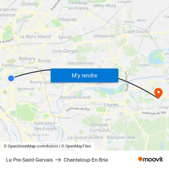 Le Pre-Saint-Gervais to Chanteloup-En-Brie map