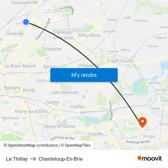 Le Thillay to Chanteloup-En-Brie map