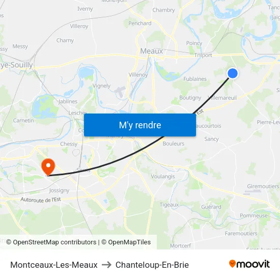Montceaux-Les-Meaux to Chanteloup-En-Brie map
