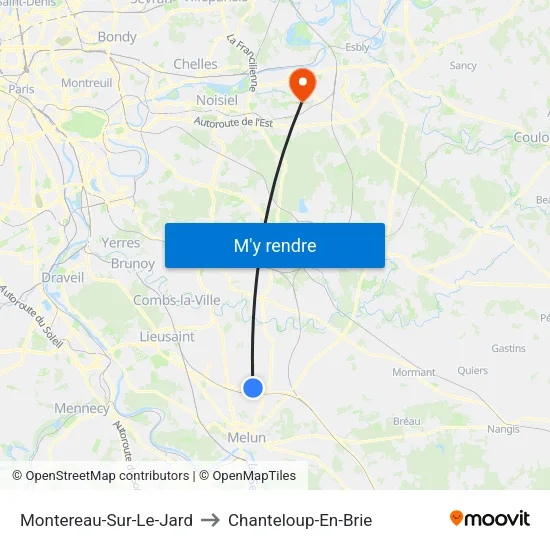 Montereau-Sur-Le-Jard to Chanteloup-En-Brie map