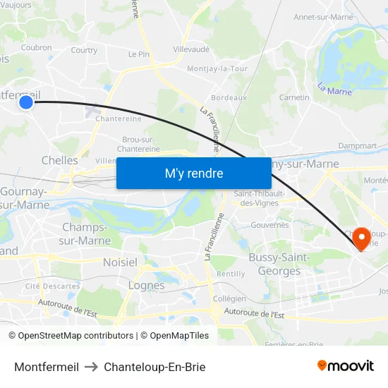 Montfermeil to Chanteloup-En-Brie map