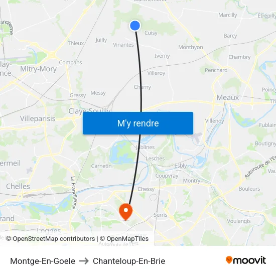 Montge-En-Goele to Chanteloup-En-Brie map