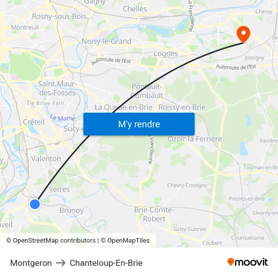 Montgeron to Chanteloup-En-Brie map
