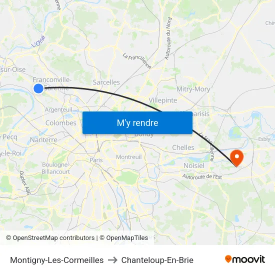 Montigny-Les-Cormeilles to Chanteloup-En-Brie map